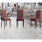 Πολυτελείς καρέκλες Carouso1 με καπιτονέ πλάτη σε terracotta βελούδο και καμπυλωτά σκούρα πόδια σε λευκό φόντο. (Thumb 4)