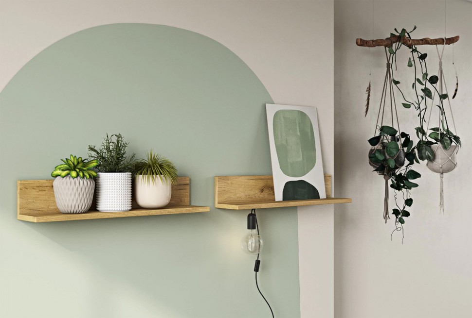 Ράφια τοίχου Letto πάνω σε πράσινο τοίχο με hanging decor. (Preview 2)
