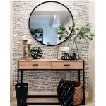 Industrial κονσόλα Bistro με δύο συρτάρια και μαύρο μεταλλικό σκελετό, τοποθετημένη μπροστά από τοίχο με καθρέπτη. (Thumb 3)