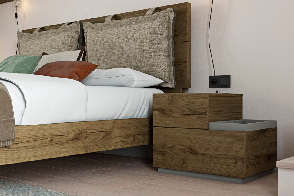 Κομοδίνο LETTO με λιτή boho γραμμή και δύο συρτάρια. (Preview 21)