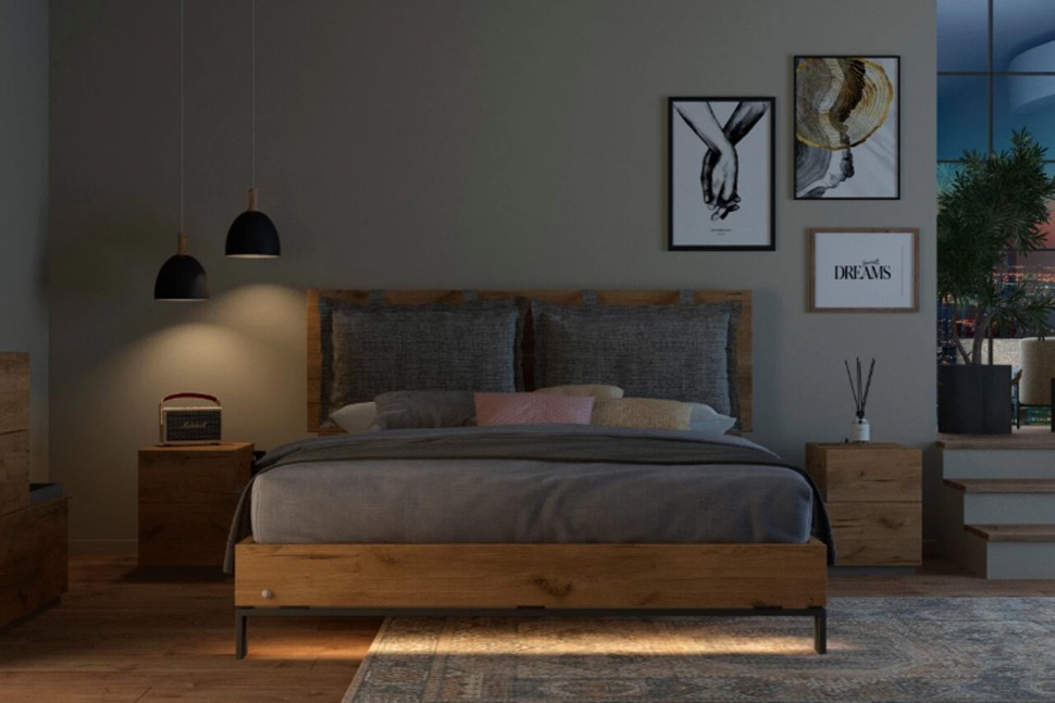 Μοντέρνο κρεβάτι ύπνου LETTO σε σκοτεινό χώρο και Led φωτισμό. (Preview 3)