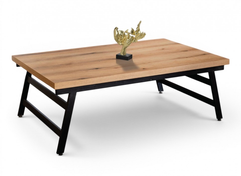 Industrial τραπεζάκι σαλονιού Mango 2 με μεγάλη επιφάνεια σε φυσική απόχρωση δρυός και μαύρο μεταλλικό σκελετό, σε λευκό φόντο. (Preview 1)