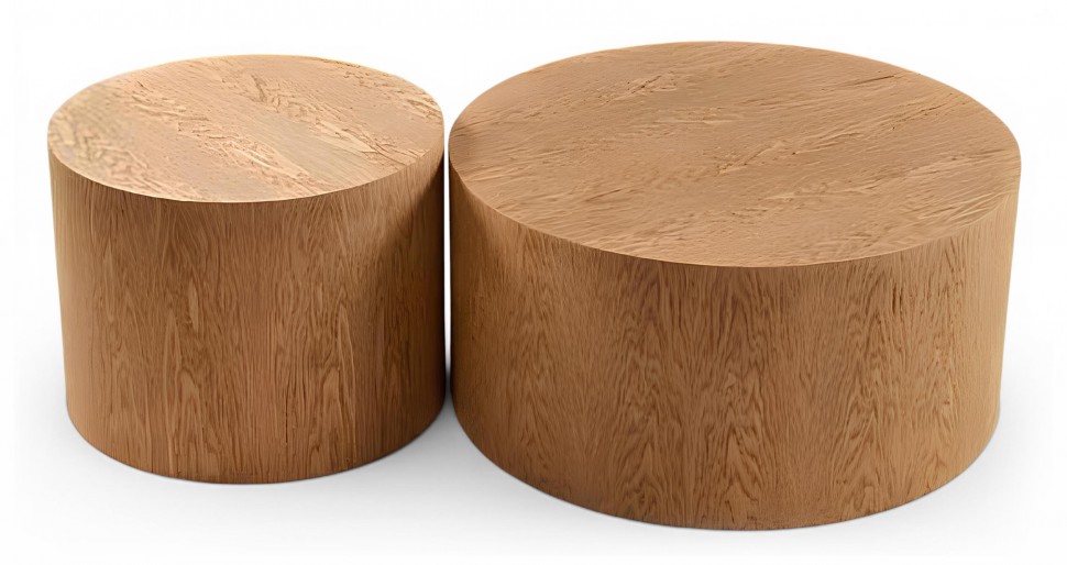 Ξύλινα στρογγυλά τραπεζάκια Toledo, coffee table και side table, τοποθετημένα δίπλα-δίπλα σε λευκό φόντο. (Preview 2)