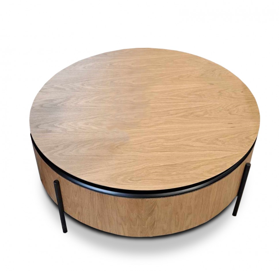 Στρογγυλό ξύλινο coffee table με ανοιγόμενη επιφάνεια και μαύρες μεταλλικές λεπτομέρειες. (Preview 2)