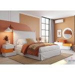 Minimal κομοδίνο Letto τριών επιπέδων σε πορτοκαλί-λευκή λάκα μπροστά από upholstered κρεβάτι. (Thumb 4)