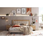 Μοντέρνο κρεβάτι ύπνου LETTO σε σκανδιναβικό στιλ με υφασμάτινο κεφαλάρι, φωτισμό led και boho διακόσμηση. (Thumb 2)