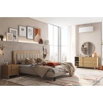 Μοντέρνα κρεβατοκάμαρα LETTO σε σκανδιναβικό στιλ με υφασμάτινο κεφαλάρι, φωτισμό led και boho διακόσμηση. (Thumb 4)