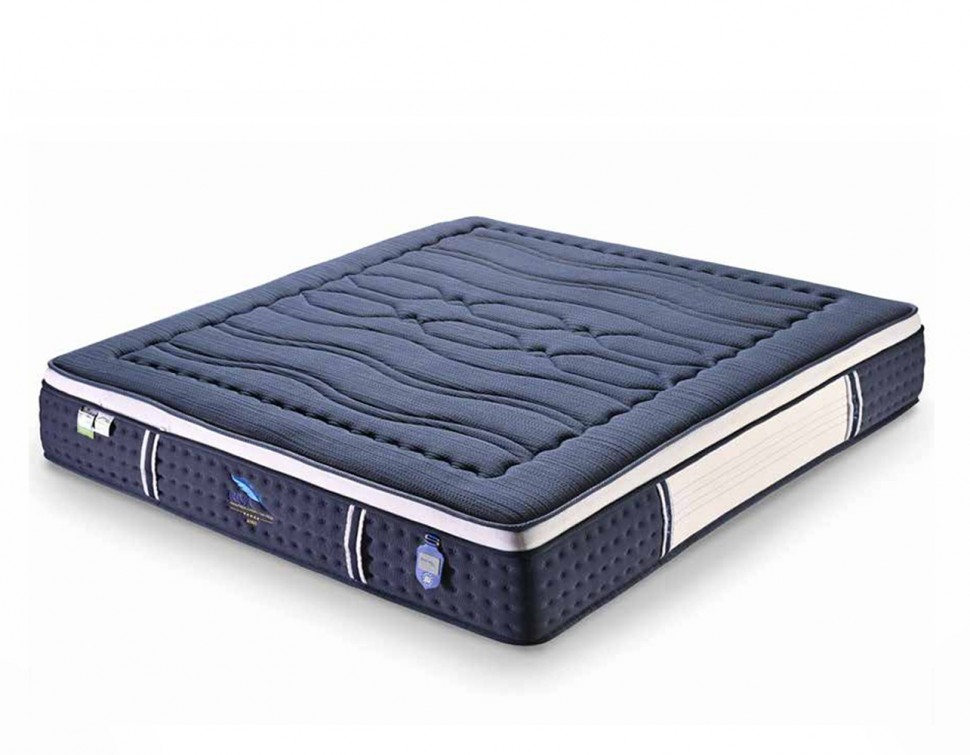 Στρώμα Star by Riva Bedding με navy μπλε καπιτονέ gel memory foam επιφάνεια, λευκή πλαϊνή φάσα και logo Riva. (Preview 2)