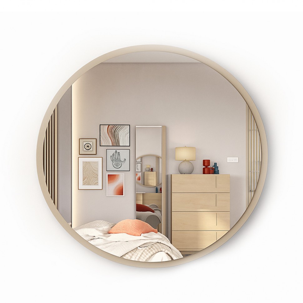 Καθρέφτης τοίχου στρογγυλός LETTO με minimal πλαίσιο, ιδανικός για υπνοδωμάτιο ή είσοδο με μοντέρνο design σελευκό φόντο. (Preview 1)