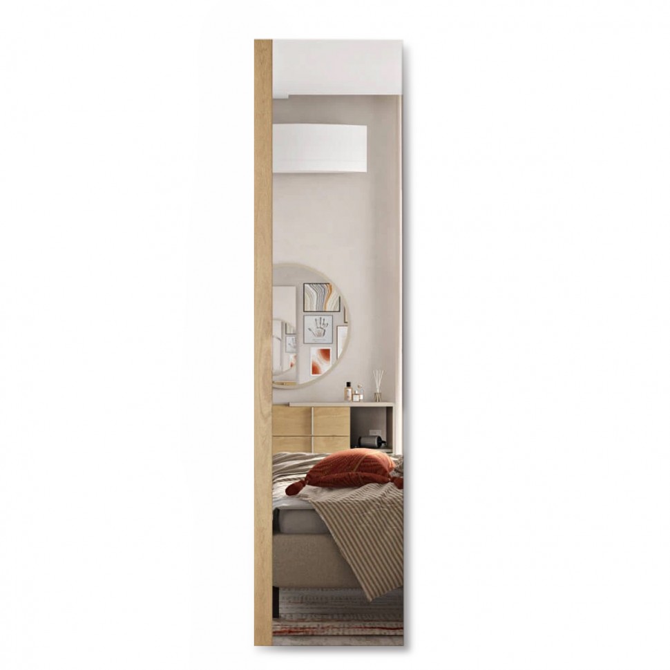 Κατακόρυφος καθρέφτης LETTO με ντουλάπι και ξύλινη κορνίζα, σε λευκό φόντο. (Preview 1)