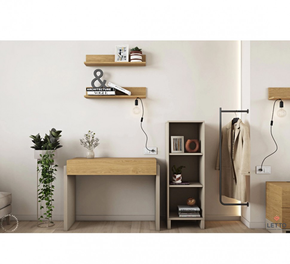 Γραφείο LETTO σε minimal διακόσμηση με ράφια και καλόγερο. (Preview 2)