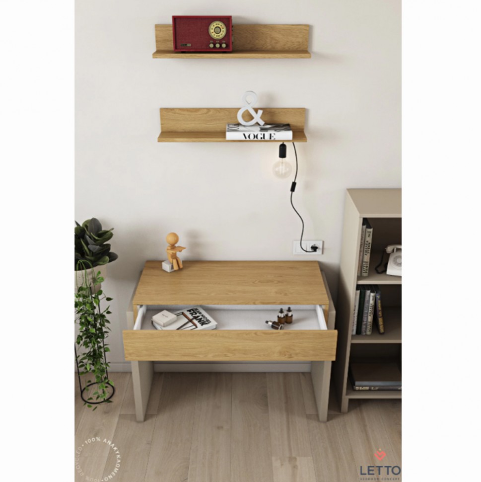 Γραφείο LETTO με ανοιχτό συρτάρι και minimal διακόσμηση. (Preview 4)