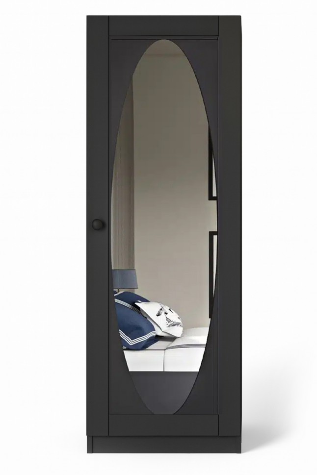 Ντουλάπι LETTO μαύρο με καθρέφτη οβάλ σε minimal design για υπνοδωμάτιο. (Preview 1)