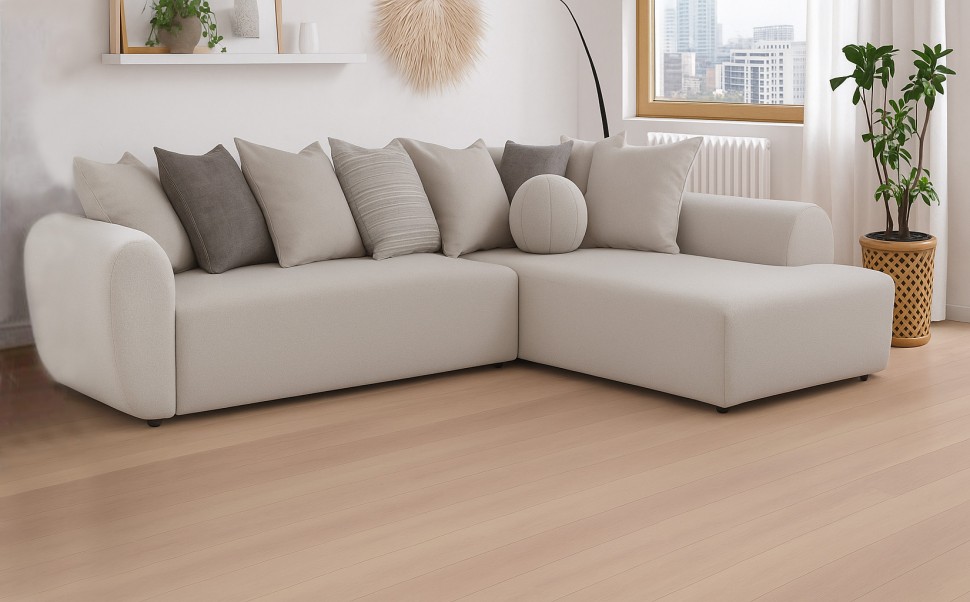 Πλάγια όψη του γωνιακού καναπέ Merlin με απαλό minimal design σε μοντέρνο καθιστικό. (Preview 4)