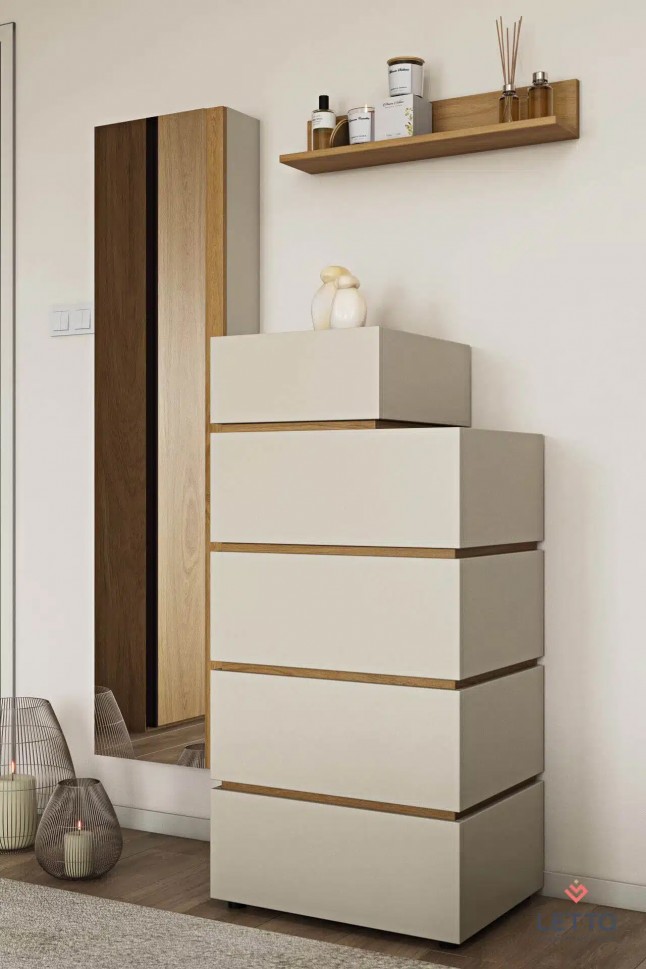 Loft συρταριέρα με καθρέφτη τοίχου και ράφια, στυλ Scandi. (Preview 5)