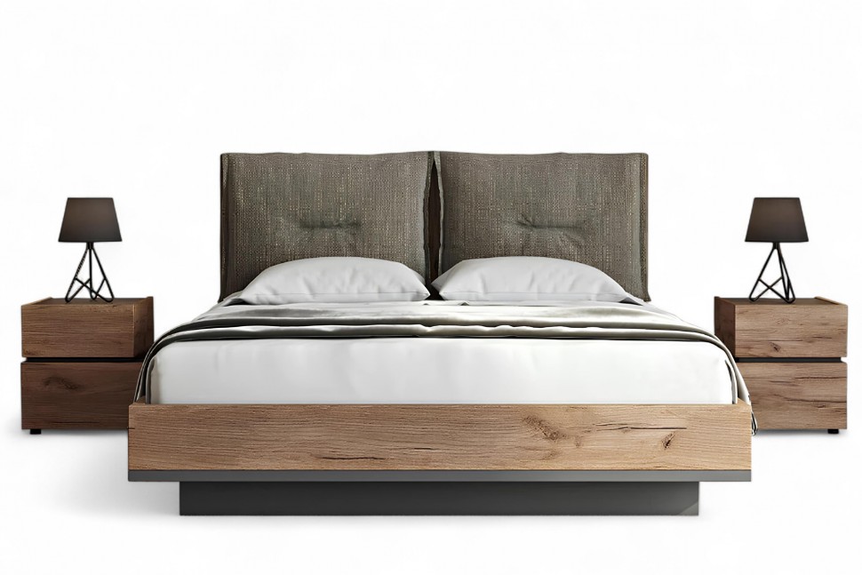 Κρεβάτι Loft με μαξιλάρια και κομοδίνα σε λευκό φόντο. (Preview 1)