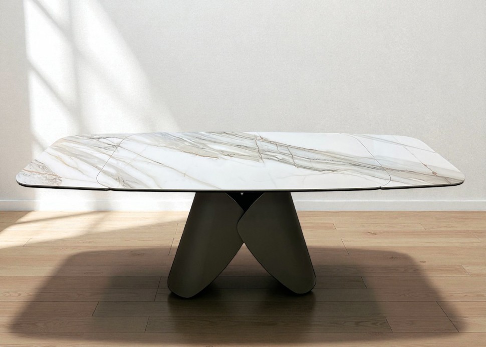 Design τραπέζι φαγητού με επιφάνεια τύπου μαρμάρου και σταθερή μεταλλική βάση. (Preview 6)