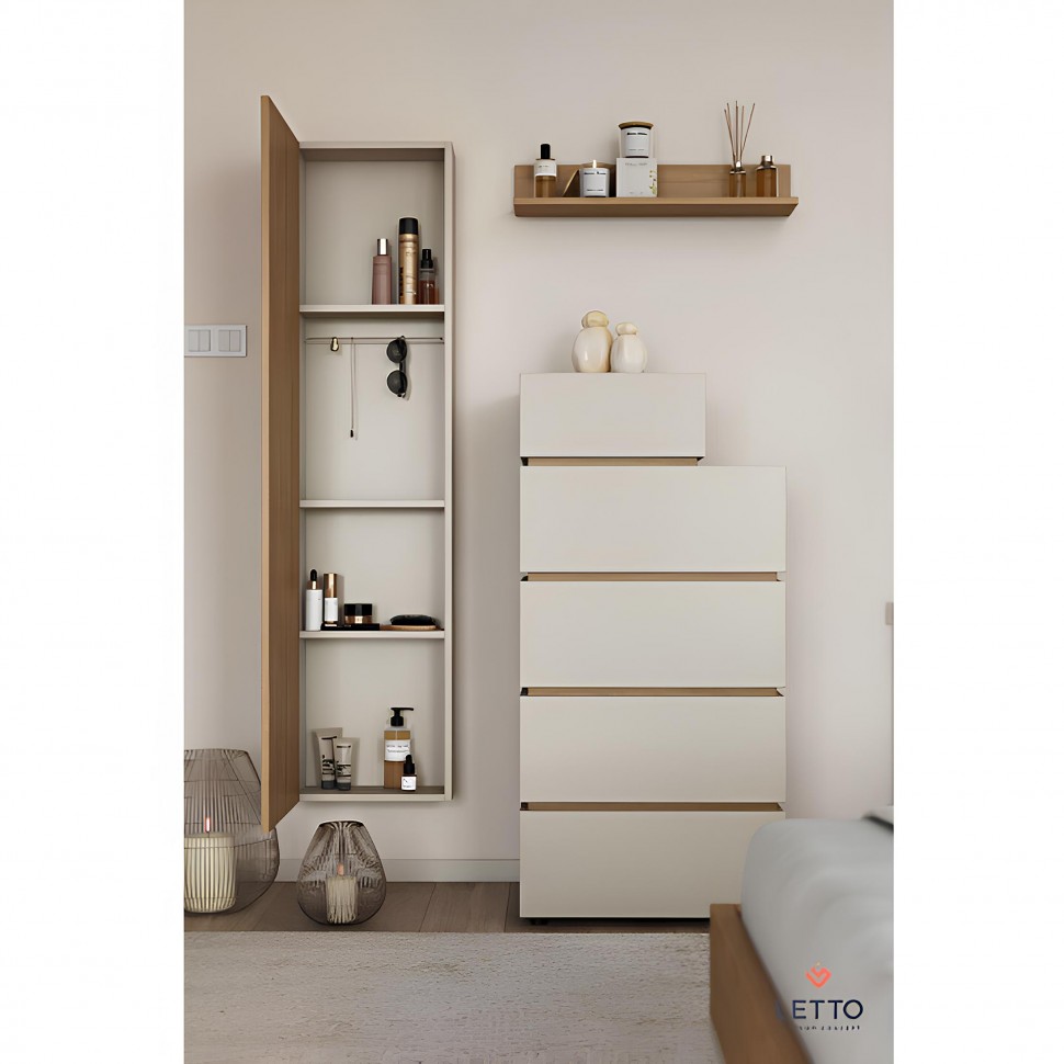 Ψηλή συρταριέρα Loft με ράφια και ολόσωμο ανοικτό καθρέφτη-ντουλάπι. (Preview 14)