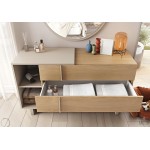 Συρταριέρα LETTO με στρογγυλό καθρέφτη, μεγάλο συρτάρι ανοιχτό με λευκά είδη και ανοιχτό ράφι για αποθήκευση. (Thumb 13)
