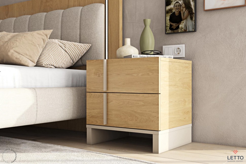 Κομοδίνο LETTO από ανακυκλωμένο ξύλο με λιτή boho γραμμή και δύο συρτάρια. (Preview 8)