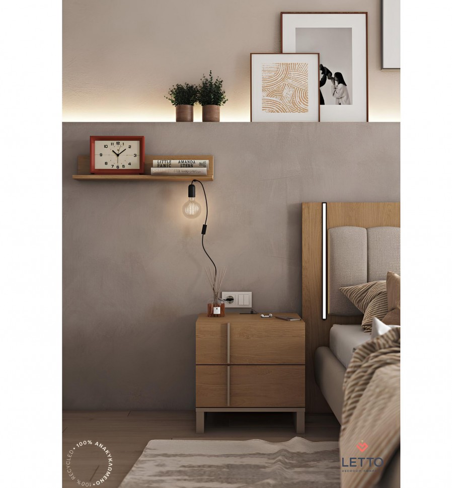 Κομοδίνο LETTO από ανακυκλωμένο ξύλο με λιτή boho γραμμή, δύο συρτάρια και ενσωματωμένο LED φωτισμό. (Preview 6)