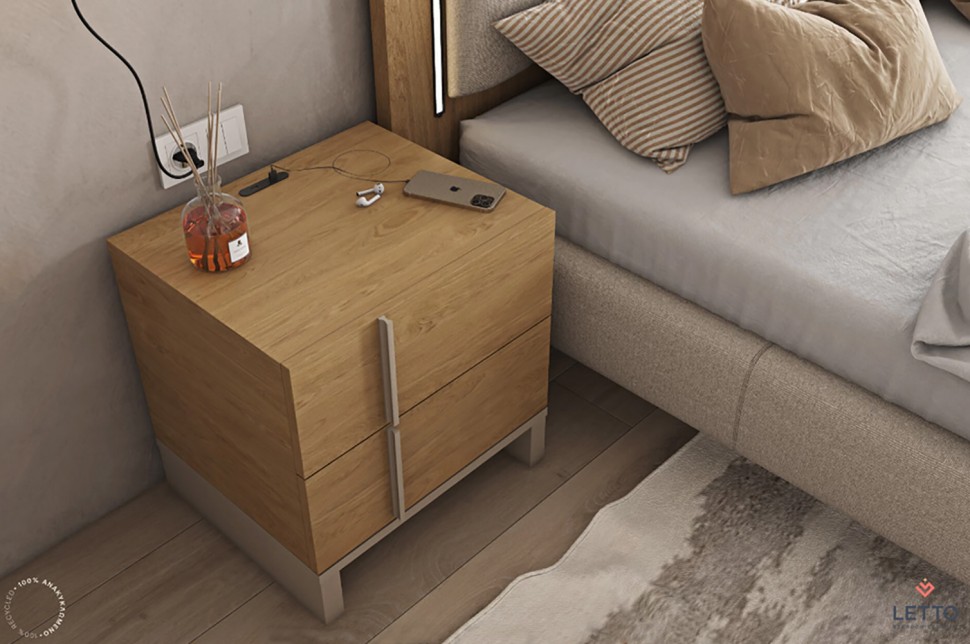 Κομοδίνο LETTO από ανακυκλωμένο ξύλο με λιτή boho γραμμή και δύο συρτάρια. (Preview 7)
