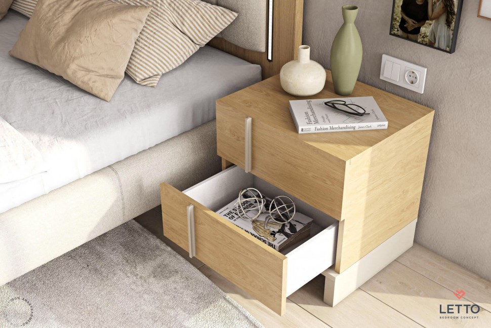 Κομοδίνο LETTO από ανακυκλωμένο ξύλο με λιτή boho γραμμή και δύο συρτάρια. (Preview 9)