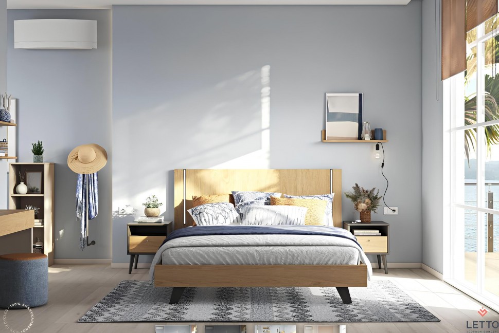 Μοντέρνο κρεβάτι ύπνου LETTO σε σκανδιναβικό στιλ, φωτισμό led και boho διακόσμηση. (Preview 2)