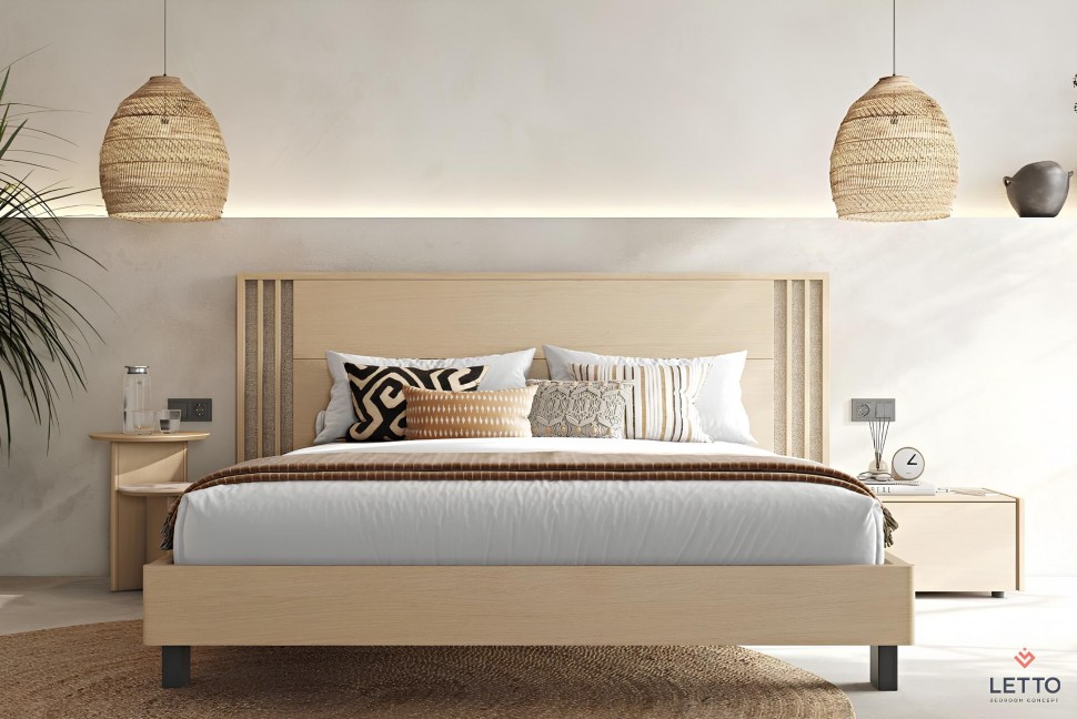 Minimal κρεβάτι Letto Cliff από φυσικό ξύλο με κάθετες διακοσμητικές λεπτομέρειες. (Preview 2)