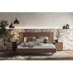 Minimal κρεβάτι Letto Cliff από φυσικό ξύλο με κάθετες διακοσμητικές λεπτομέρειες και μεταλλική βάση. (Thumb 2)