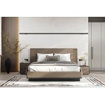 Minimal κρεβάτι Letto Cliff από φυσικό ξύλο με κάθετες διακοσμητικές λεπτομέρειες και ξύλινη βάση. (Thumb 2)