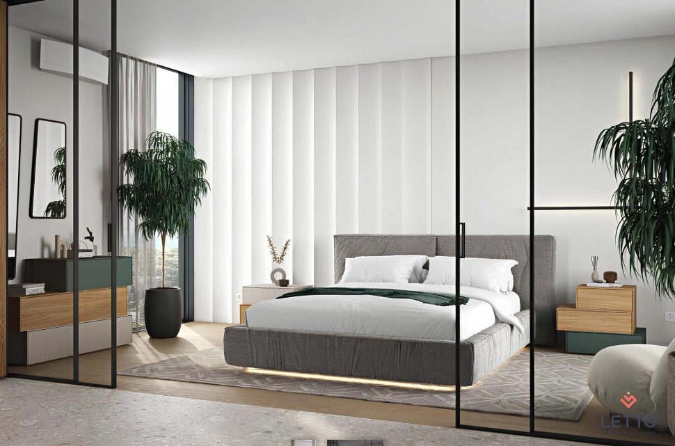 Λεπτομέρεια Luxx συρταριέρας με καθρέφτες και minimal διακόσμηση σε κρεβατοκάμαρα. (Preview 3)