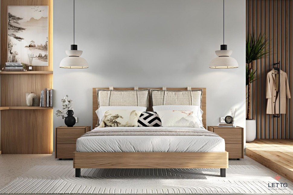 Minimal κρεβάτι Letto Notte από φυσικό ξύλο με μαξιλάρια. (Preview 2)