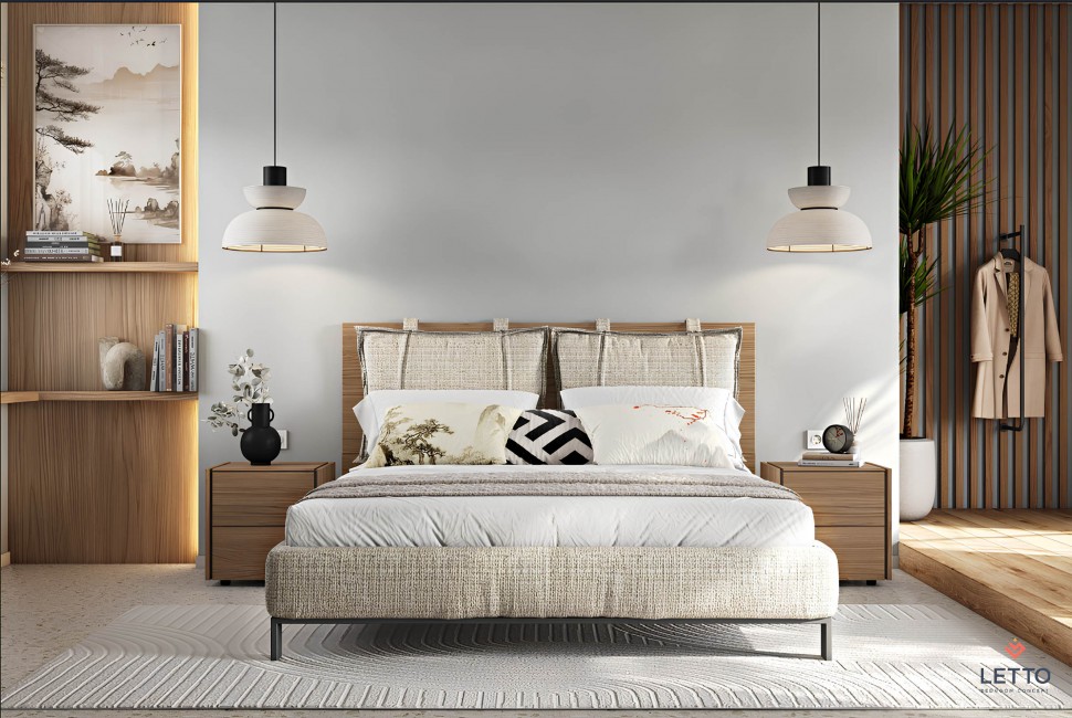 Minimal κρεβάτι Letto Notte από φυσικό ξύλο με μαξιλάρια. (Preview 5)