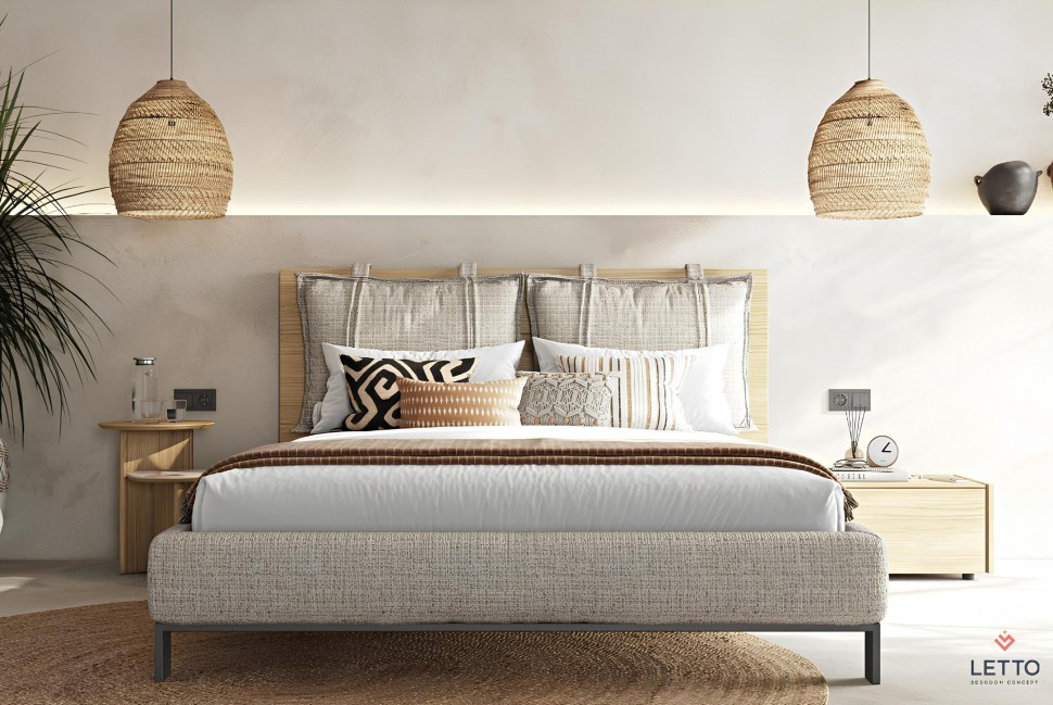 Minimal κρεβάτι Letto Notte από φυσικό ξύλο με μαξιλάρια. (Preview 2)