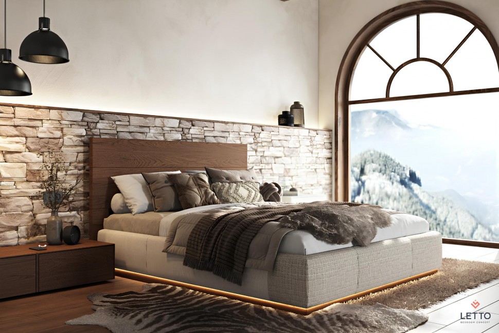 Minimal κρεβάτι Letto Notte χωρίς μαξιλάρια και ντυμένο ποδαρικό σε μοντέρνο υπνοδωμάτιο. (Preview 6)