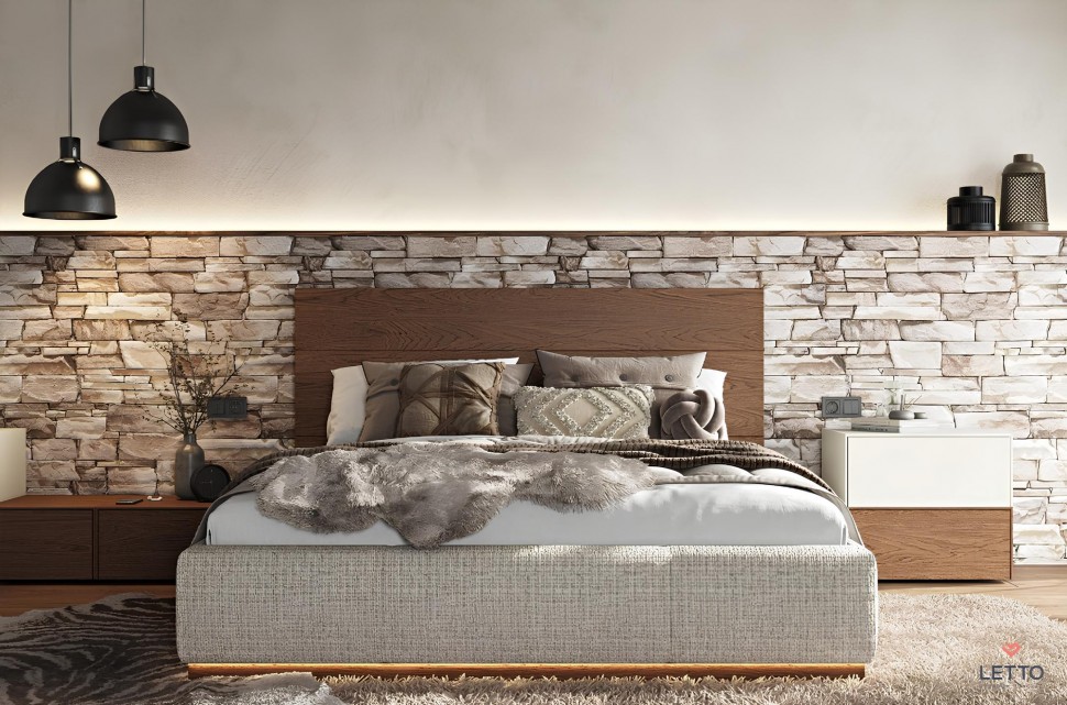 Minimal κρεβάτι Letto Notte χωρίς μαξιλάρια και ντυμένο ποδαρικό σε μοντέρνο υπνοδωμάτιο. (Preview 5)
