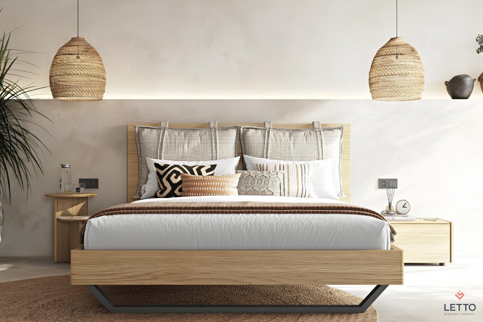 Minimal κρεβάτι Letto Notte με μαξιλάρια και μεταλλική βάση, σε μοντέρνο υπνοδωμάτιο. (Preview 2)