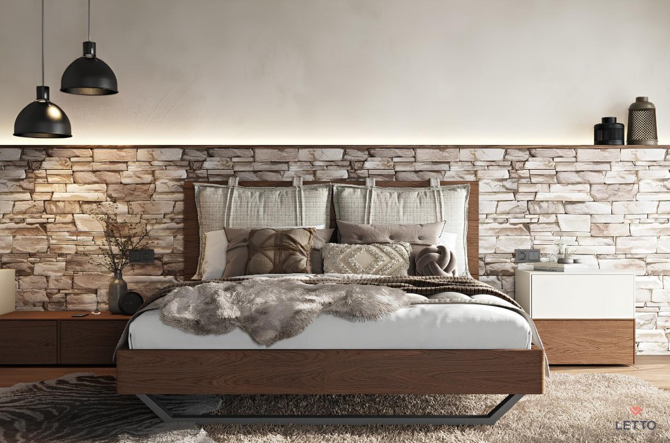 Minimal κρεβάτι Letto Notte με μαξιλάρια και μεταλλική βάση, σε μοντέρνο υπνοδωμάτιο. (Preview 9)