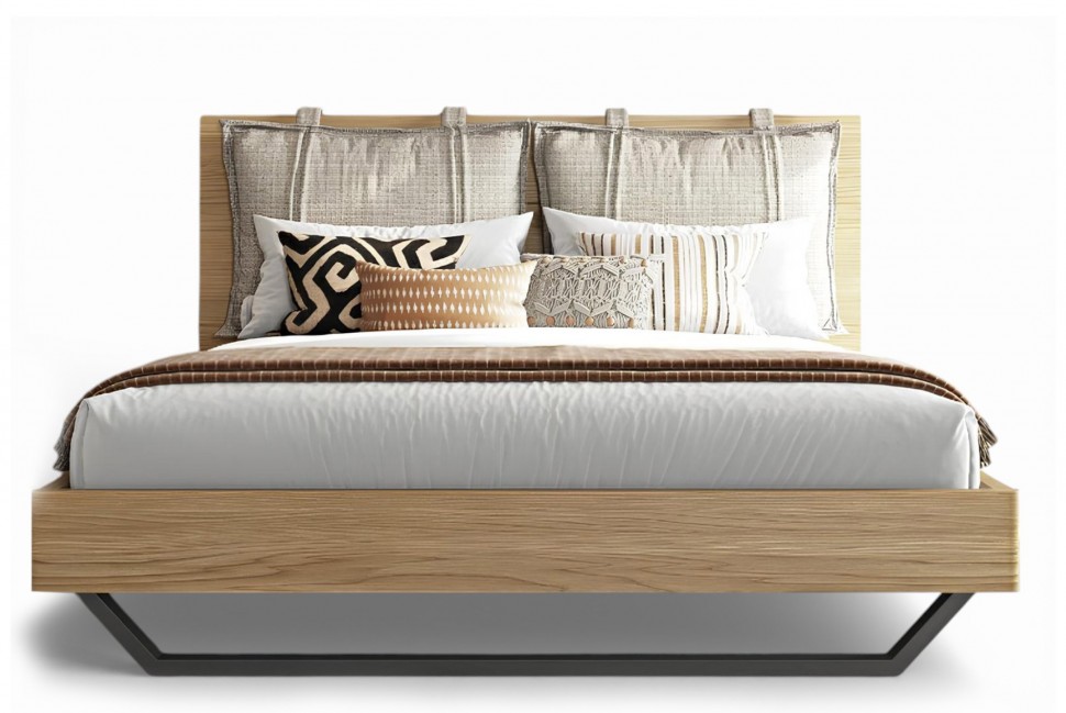 Minimal κρεβάτι Letto Notte με μαξιλάρια και μεταλλική βάση, σε λευκό φόντο. (Preview 1)