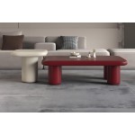 Coffee table set με χαμηλό τραπέζι και side table σε εκρού και μπορντό λάκα, μπροστά από modular καναπέ. (Thumb 2)