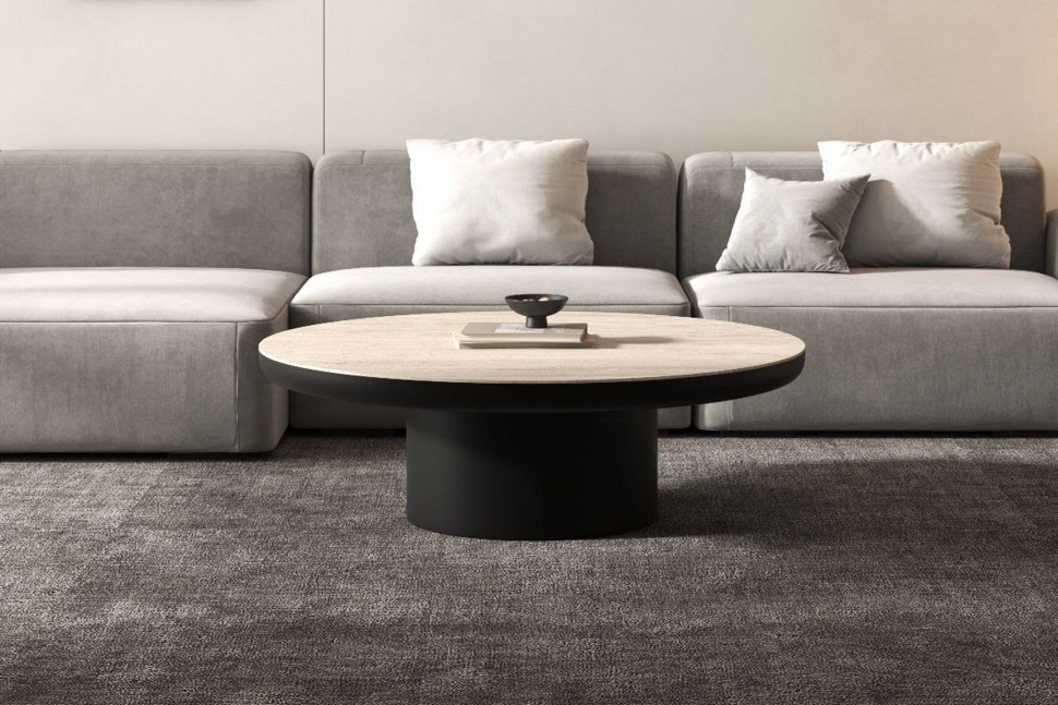 Λεπτομέρεια coffee table με καπάκι Travertino 3D σε φυσική υφή και περιμετρικό τελείωμα σε λάκα Nº 33 σαγρέ. (Preview 3)