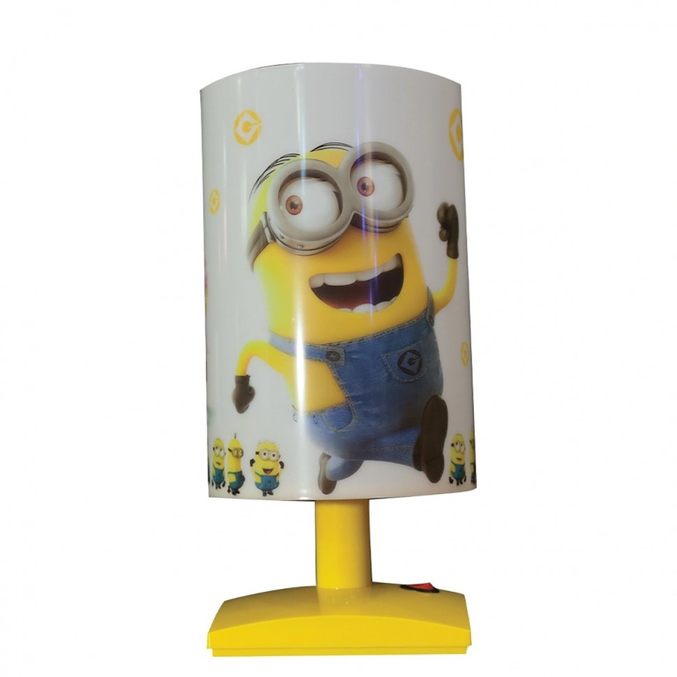 Παιδικό επιτραπέζιο φωτιστικό με φιγούρα Minion σε λευκό κυλινδρικό καπέλο και κίτρινη βάση. (Preview 1)