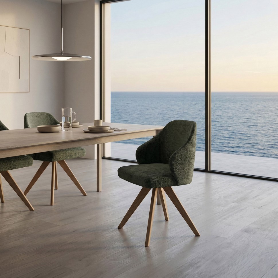 Καρέκλα Leslie δίπλα σε ξύλινη τραπεζαρία σε cozy minimal σπίτι με μεγάλη τζαμαρία και θέα στη θάλασσα. (Preview 2)
