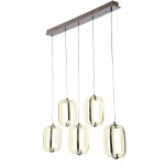 Κρεμαστό modular LED φωτιστικό με πέντε οβάλ σώματα σε χρωμιωμένη βάση, σε λευκό φόντο. (Thumb 1)