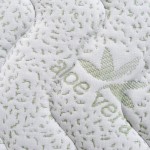 Λεπτομέρεια του πλεκτού υφάσματος Aloe Vera με διακριτικά πράσινα μοτίβα και την ανάγλυφη αναγραφή 