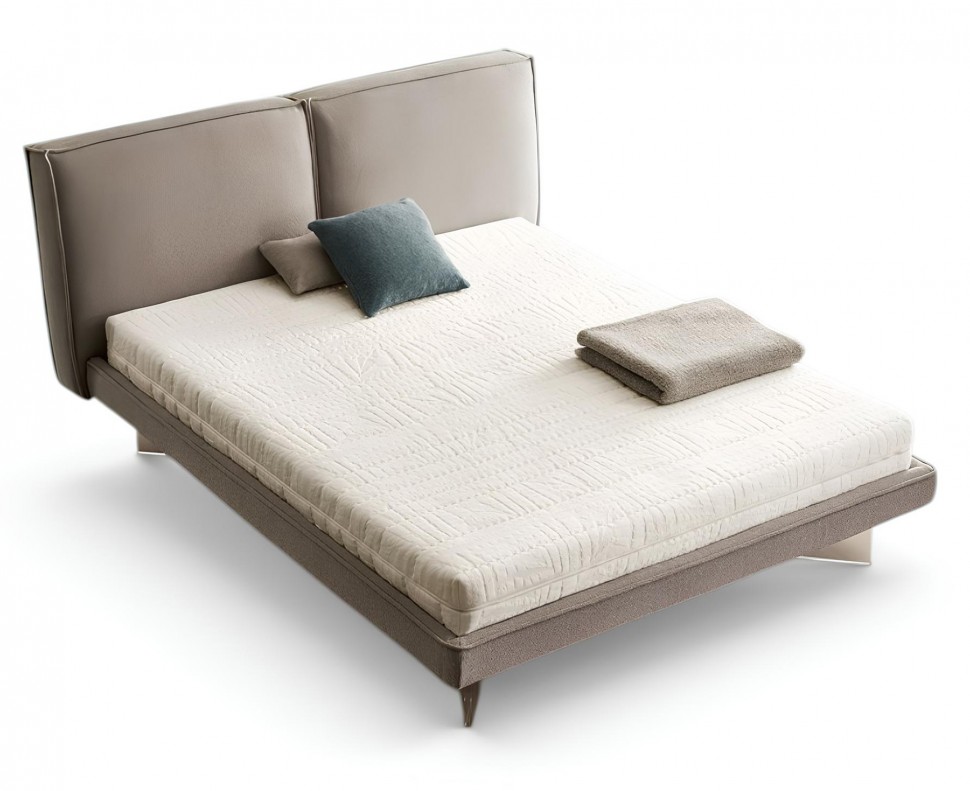 Ανατομικό στρώμα San Lorenzo White Bed τοποθετημένο σε καπιτονέ υφασμάτινο κρεβάτι, σε λευκό φόντο. (Preview 1)