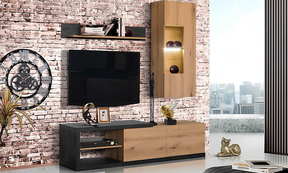 Η σύνθεση Sienna τοποθετημένη σε τοίχο με τούβλα (loft style), αναδεικνύοντας τον industrial χαρακτήρα της δίπλα σε ένα μεγάλο μεταλλικό ρολόι τοίχου. (Preview 2)