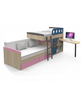 Κουκέτα Magic για στρώμα 90x190cm με γραφείο και Καναπές-Κρεβάτι με συρτάρια 02.00039